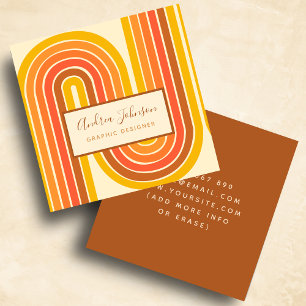 Retro 60s 70s Geometric Rainbow Sixties Waves      Square Business Card