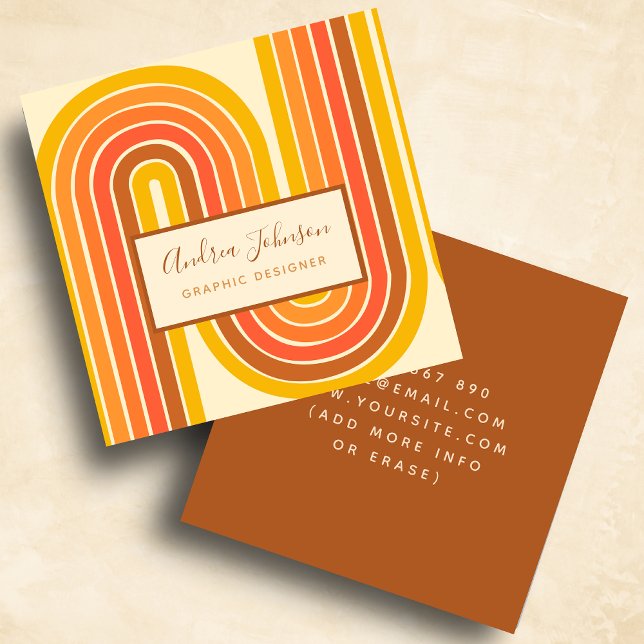 Retro 60s 70s Geometric Rainbow Sixties Waves      Square Business Card (Creator Uploaded)