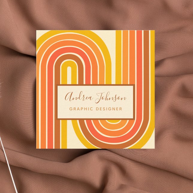 Retro 60s 70s Geometric Rainbow Sixties Waves      Square Business Card (Creator Uploaded)