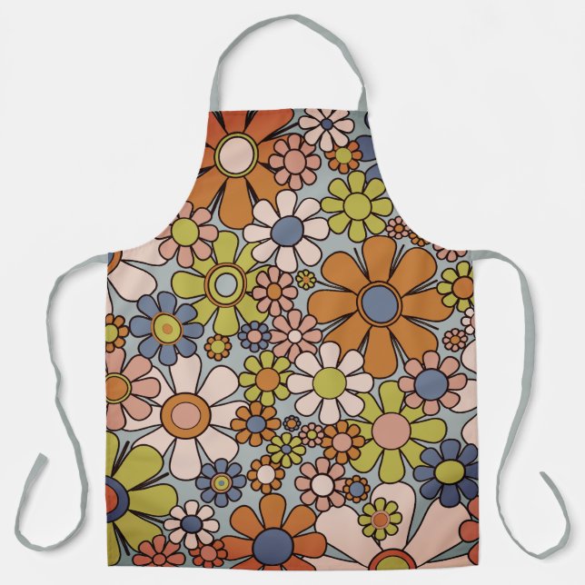 Retro 60s 70s Groovy Floral Pattern Apron (Front)