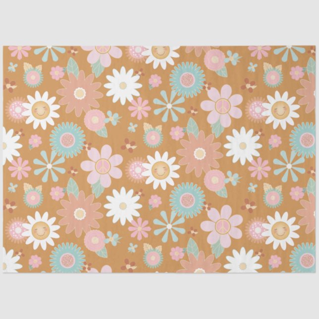 Retro 60s 70s Hippie Floral Daisy Flower Decoupage Tissue Paper (Front)