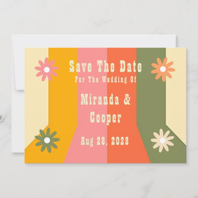 Retro 60s 70s Hippie Groovy Save The Date Cards (Front)