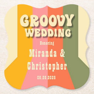 Retro 60s 70s Hippie Groovy Stripes Wedding Custom Paper Coaster
