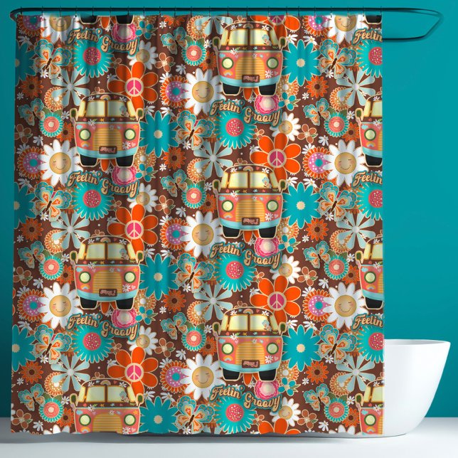 RETRO 60s 70s Hippy Van Feeling Groovy Floral  Shower Curtain (Creator Uploaded)