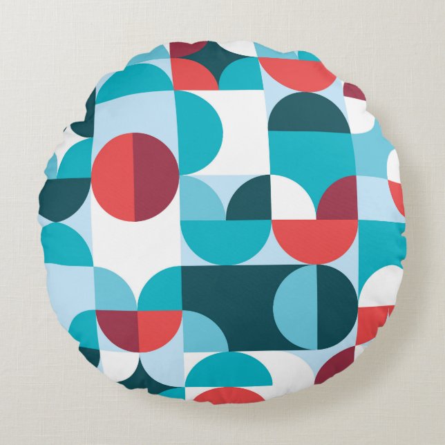 Retro 60's 70's minimalist pattern round cushion (Front)