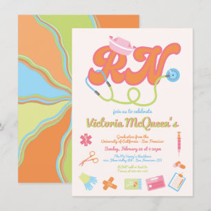 Retro 60's 70's Nurse Graduation Invitation