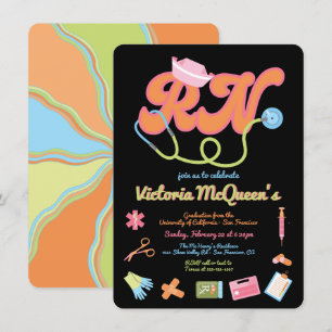Retro 60's 70's Nurse Graduation Invitation