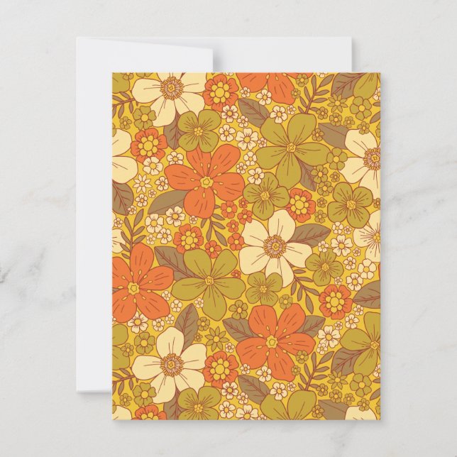 Retro 60s/70s Orange & Olive Green Floral Card (Front)