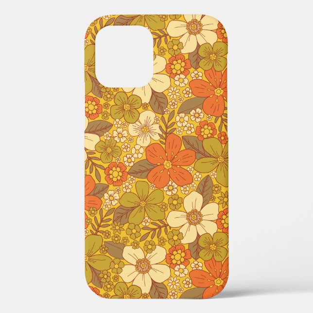 Retro 60s/70s Orange & Olive Green Floral Case-Mate iPhone Case (Back)