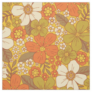 Retro 60s/70s Orange & Olive Green Floral Fabric