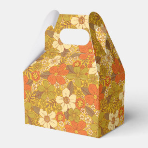 Retro 60s/70s Orange & Olive Green Floral Favour Box