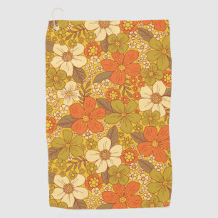 Retro 60s/70s Orange & Olive Green Floral Golf Towel