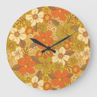 Retro 60s/70s Orange & Olive Green Floral