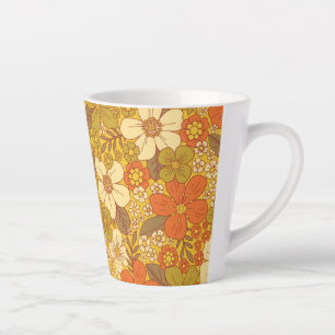 Retro 60s/70s Orange & Olive Green Floral Latte Mug