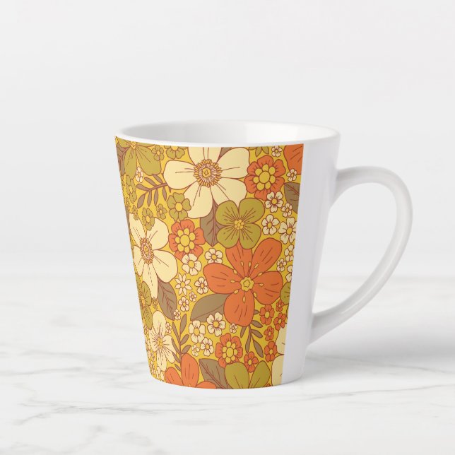 Retro 60s/70s Orange & Olive Green Floral Latte Mug (Right)