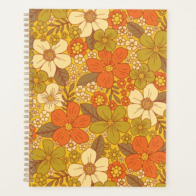 Retro 60s/70s Orange & Olive Green Floral Planner (Front)