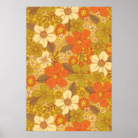 Retro 60s/70s Orange & Olive Green Floral