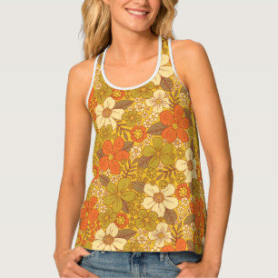 Retro 60s/70s Orange & Olive Green Floral Tank Top