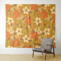 Retro 60s/70s Orange & Olive Green Floral