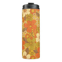 Retro 60s/70s Orange & Olive Green Floral