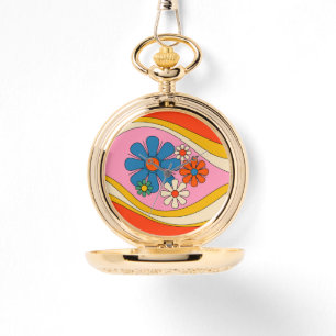 Retro 60s 70s Pink Floral with Initial Watch