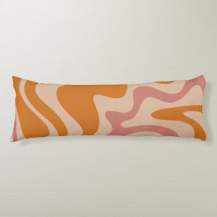 Retro 60s 70s Psychedelic Swirls Orange Pink Body Cushion