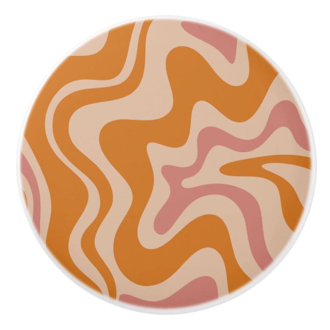 Retro 60s 70s Psychedelic Swirls Orange Pink Ceramic Knob (Front)