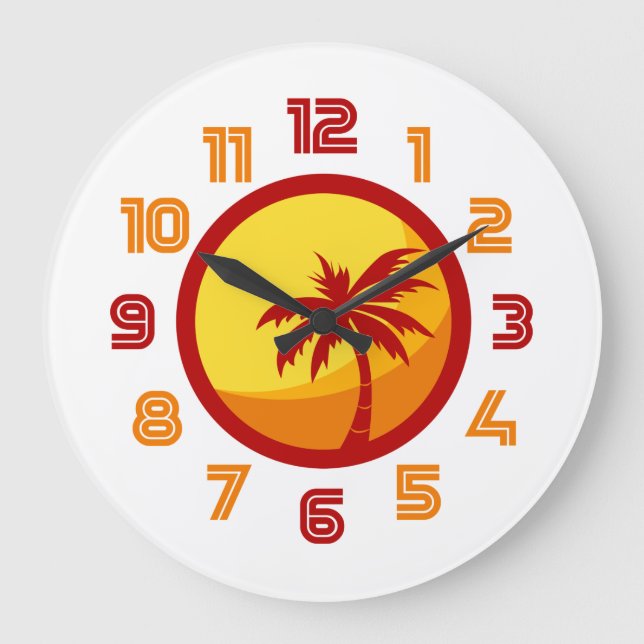 Retro 60s 70s Summer Heatwave Palm Tree Clock (Front)