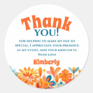 Retro 60s 70's Vibe Flower Power Thank You Classic Round Sticker