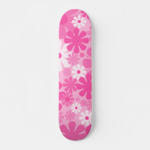 Retro 60s 70s Y2K Aesthetic Floral Pattern in Pink Skateboard