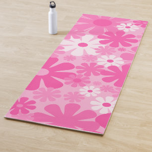 Retro 60s 70s Y2K Aesthetic Floral Pattern in Pink Yoga Mat
