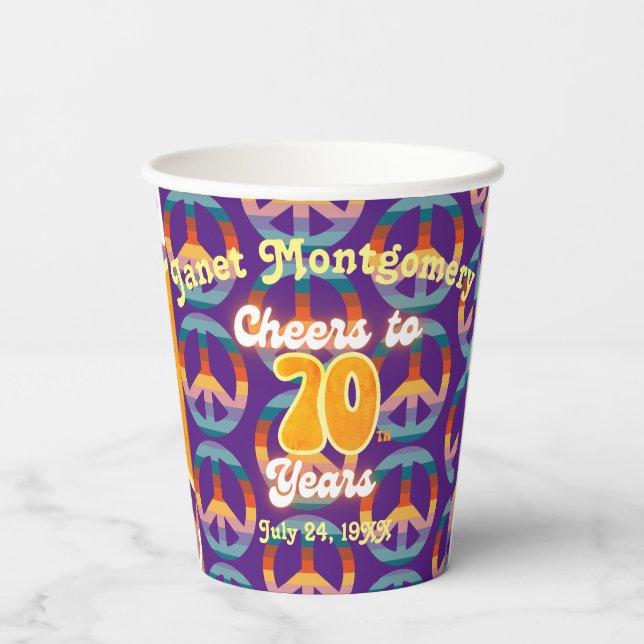 Retro 60's Cheers to 70 Years Personalised  Paper Cups (Back)