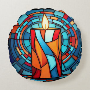 Retro 60s Christmas Candle Round Cushion