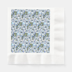 Retro 60s Chrysanthemums in White, Blue and Green Napkin