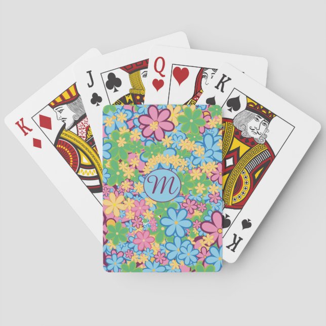 Retro 60s Colourful Flower Pattern Playing Cards (Back)