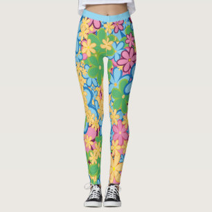 Retro 60s Colourful Flower Power Pattern Yoga Leggings