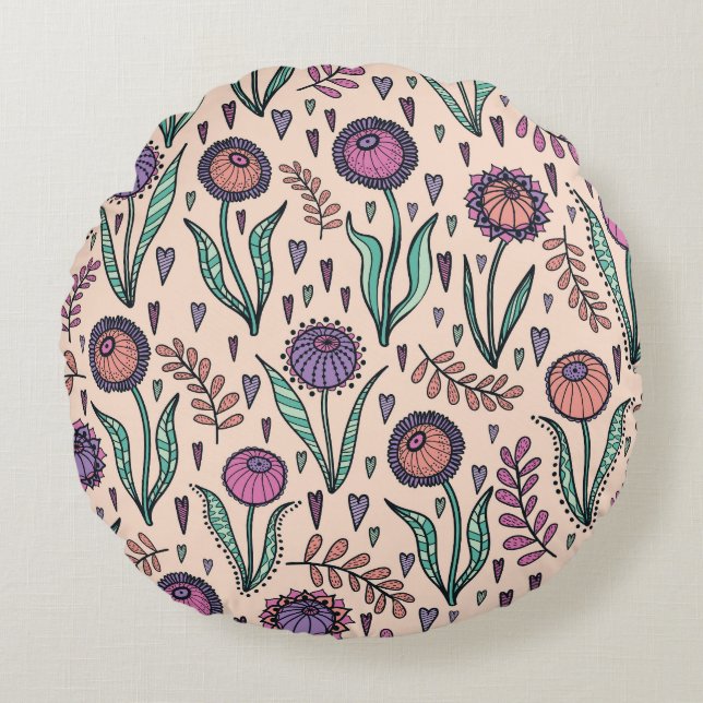 Retro 60s Floral: Home Decor Pattern Round Cushion (Front)