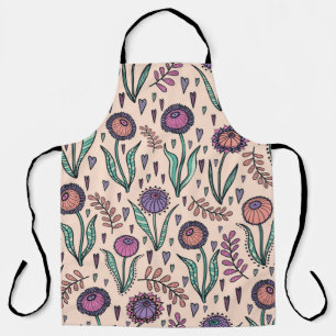 Retro 60s floral. Vintage hand drawn illustration  Apron