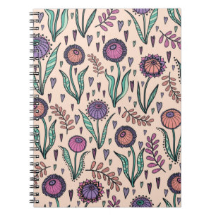 Retro 60s floral. Vintage hand drawn illustration  Notebook