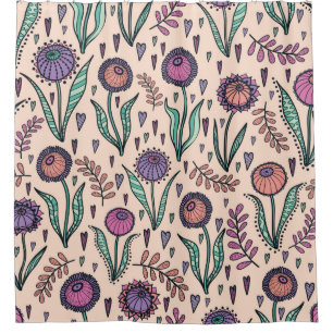 Retro 60s floral. Vintage hand drawn illustration  Shower Curtain