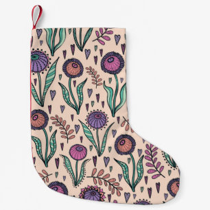 Retro 60s floral. Vintage hand drawn illustration  Small Christmas Stocking