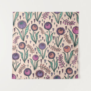 Retro 60s floral. Vintage hand drawn illustration Tapestry