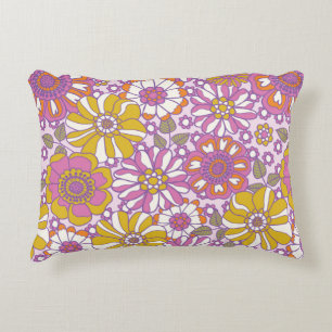 Retro 60s floral. Vintage illustration pattern. Decorative Cushion