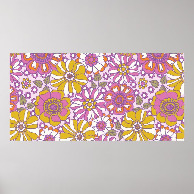 Retro 60s floral. Vintage illustration pattern.  Poster (Front)