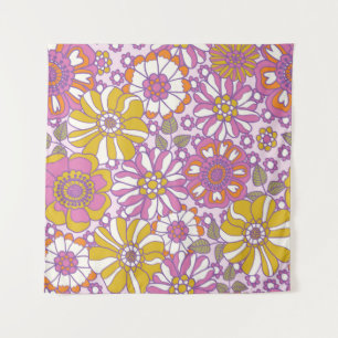 Retro 60s floral. Vintage illustration pattern. Tapestry