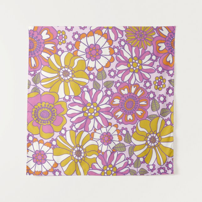Retro 60s floral. Vintage illustration pattern.  Tapestry (Front)