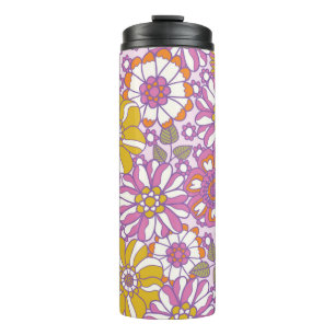 Retro 60s floral. Vintage illustration pattern. Thermal Tumbler
