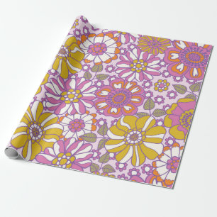 Retro 60s floral. Vintage illustration pattern. Wrapping Paper