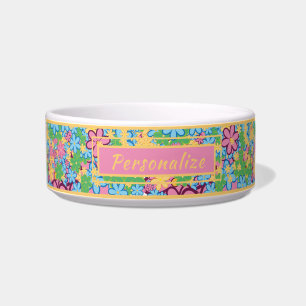 Retro 60s Flower Pattern Fun & Colourful Dog Cat Bowl