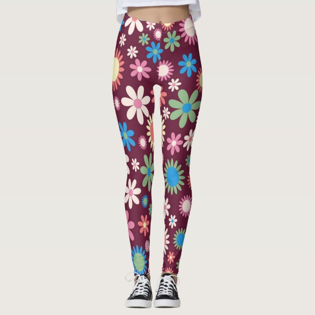 Retro 60s Flower Pattern Leggings (Front)